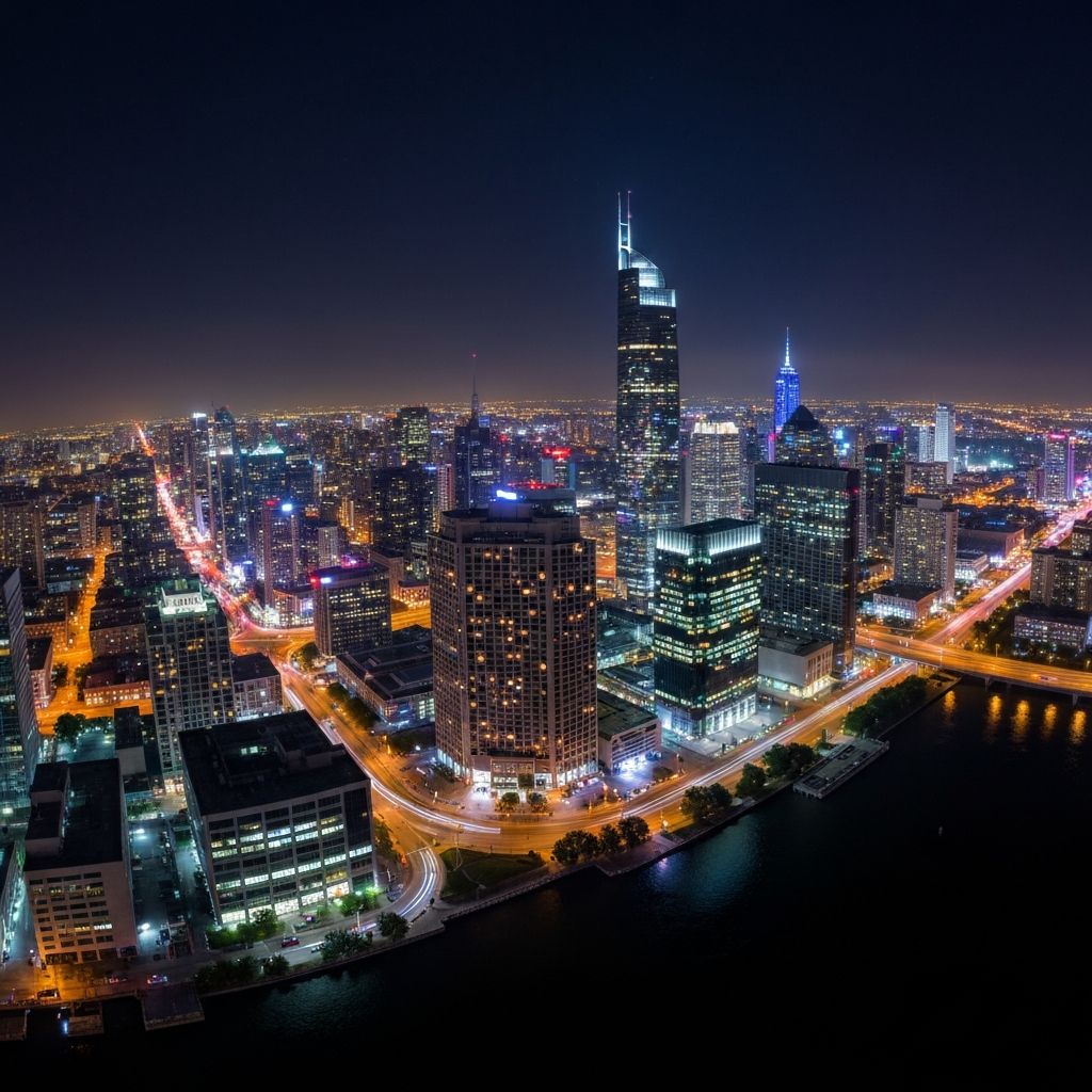 City skyline at night